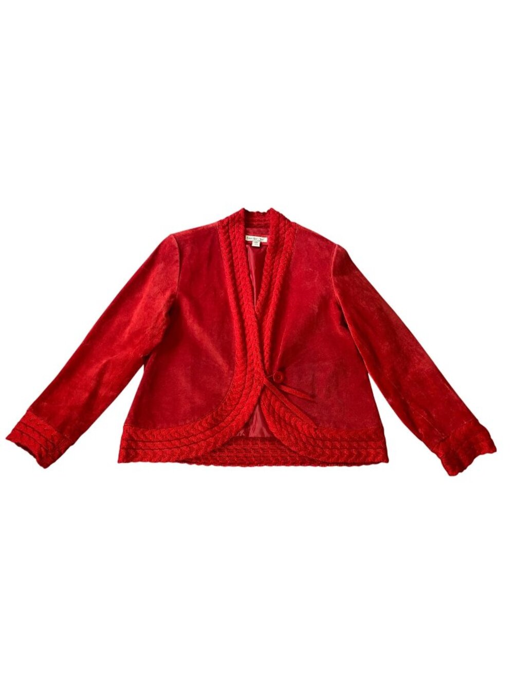 Coldwater Creek Women's Red Suede Jacket Cable Knit Trim Large